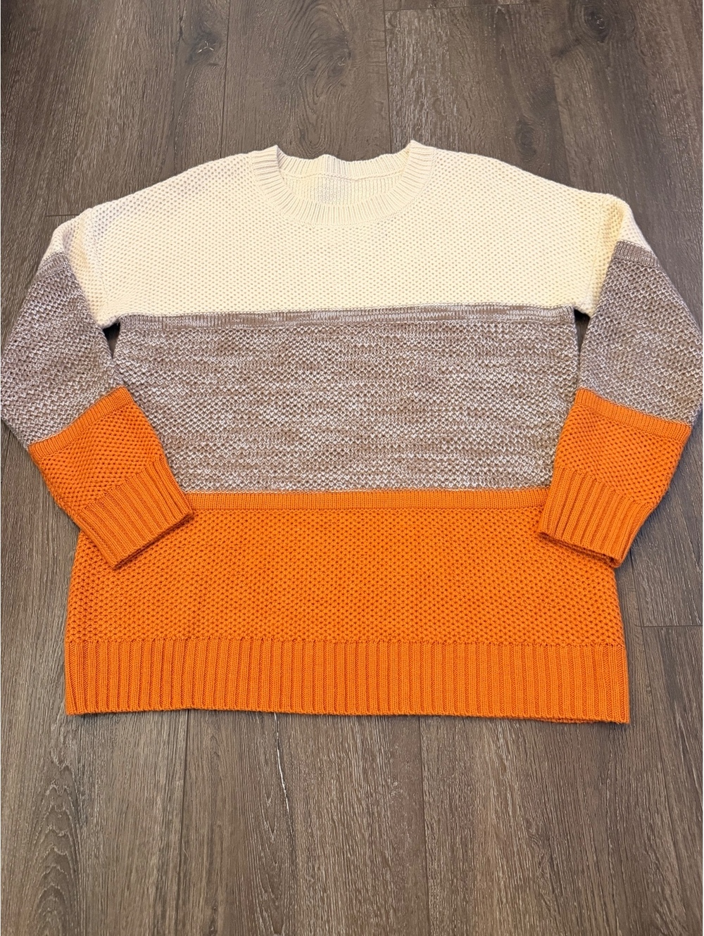 Women’s Oversized Colorblock Sweater Cream Taupe Orange Pullover, Fall, Cozy